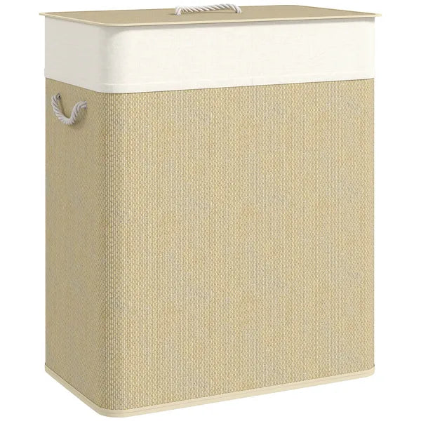 HOMCOM Double Laundry Basket with Lid, 26.4 Gallon Bamboo Laundry Hamper with Rope Handles and Removable Liner, Natural - product image 11