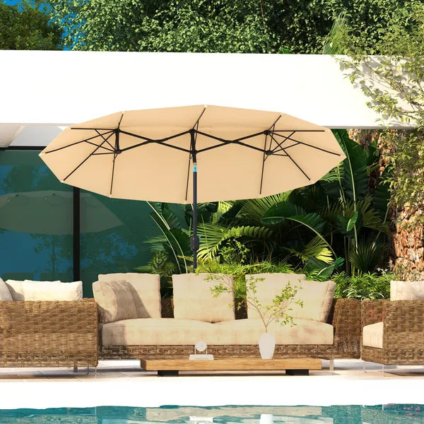 Outsunny Double-sided Patio Umbrella 9.5' Outdoor Market Umbrella with Push Button Tilt and Crank, 3 Air Vents and 12 Ribs, for Garden, Deck, Pool - product image 2