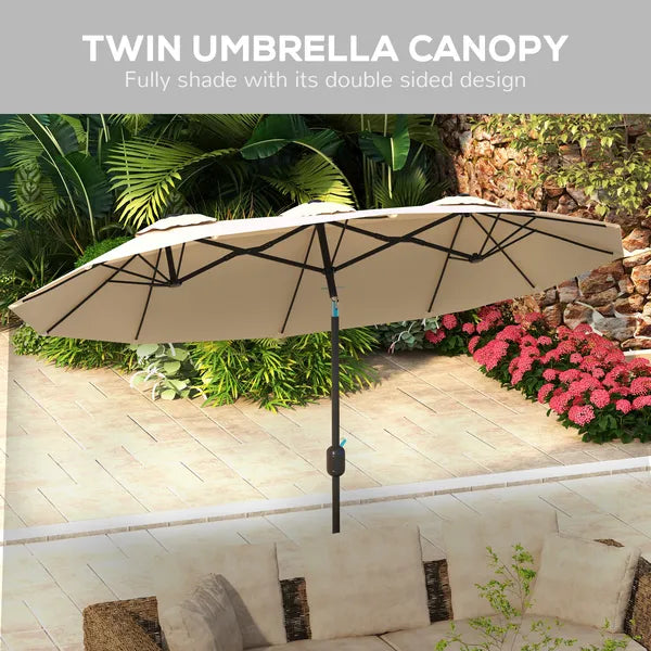 Outsunny Double-sided Patio Umbrella 9.5' Outdoor Market Umbrella with Push Button Tilt and Crank, 3 Air Vents and 12 Ribs, for Garden, Deck, Pool - product image 5