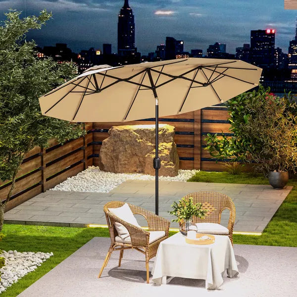 Outsunny Double-sided Patio Umbrella 9.5' Outdoor Market Umbrella with Push Button Tilt and Crank, 3 Air Vents and 12 Ribs, for Garden, Deck, Pool - product image 10