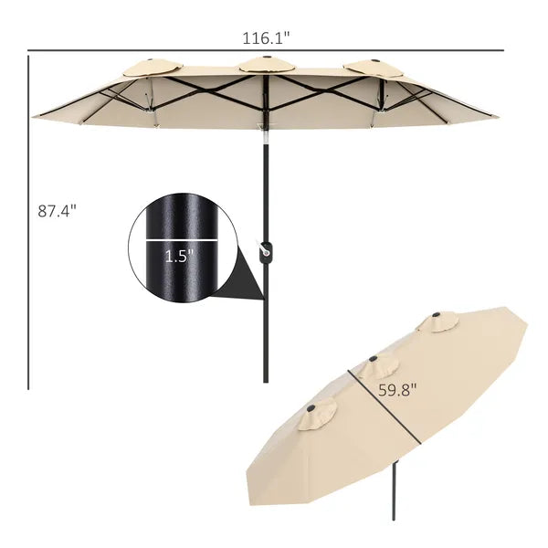 Outsunny Double-sided Patio Umbrella 9.5' Outdoor Market Umbrella with Push Button Tilt and Crank, 3 Air Vents and 12 Ribs, for Garden, Deck, Pool - product image 3