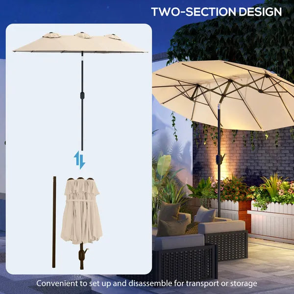 Outsunny Double-sided Patio Umbrella 9.5' Outdoor Market Umbrella with Push Button Tilt and Crank, 3 Air Vents and 12 Ribs, for Garden, Deck, Pool - product image 8