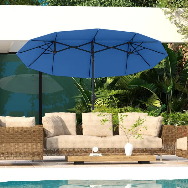 Outsunny Double-sided Patio Umbrella, 9.5 ft Outdoor Umbrella with Push Button Tilt and Crank, 3 Air Vents and 12 Ribs, Navy Blue - product image 2