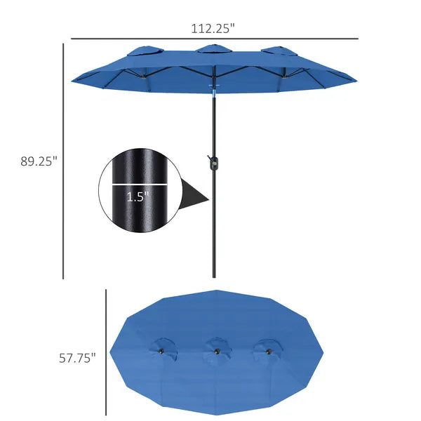 Outsunny Double-sided Patio Umbrella, 9.5 ft Outdoor Umbrella with Push Button Tilt and Crank, 3 Air Vents and 12 Ribs, Navy Blue - product image 3
