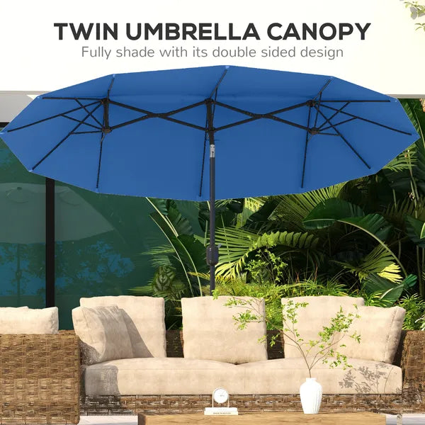 Outsunny Double-sided Patio Umbrella, 9.5 ft Outdoor Umbrella with Push Button Tilt and Crank, 3 Air Vents and 12 Ribs, Navy Blue - product image 5