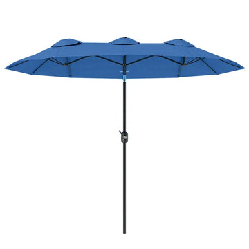 Outsunny Double-sided Patio Umbrella, 9.5 ft Outdoor Umbrella with Push Button Tilt and Crank, 3 Air Vents and 12 Ribs, Navy Blue - product image 1