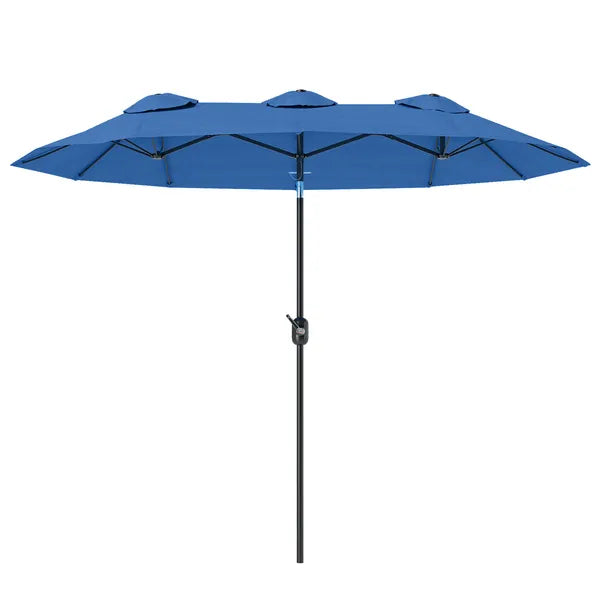 Outsunny Double-sided Patio Umbrella, 9.5 ft Outdoor Umbrella with Push Button Tilt and Crank, 3 Air Vents and 12 Ribs, Navy Blue - product image 1