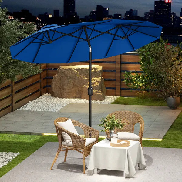 Outsunny Double-sided Patio Umbrella, 9.5 ft Outdoor Umbrella with Push Button Tilt and Crank, 3 Air Vents and 12 Ribs, Navy Blue - product image 10