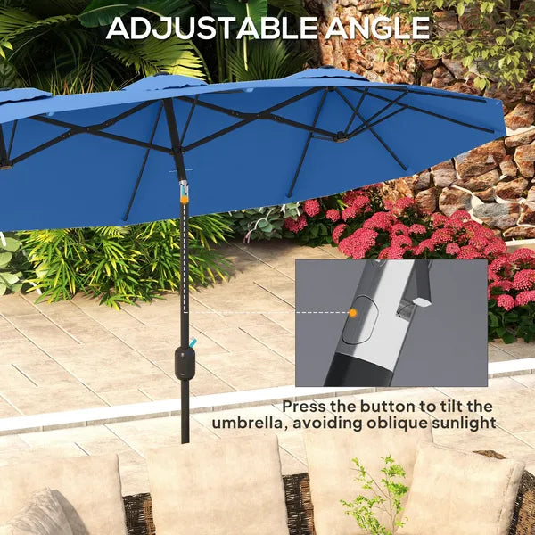 Outsunny Double-sided Patio Umbrella, 9.5 ft Outdoor Umbrella with Push Button Tilt and Crank, 3 Air Vents and 12 Ribs, Navy Blue - product image 4
