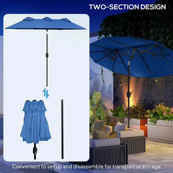 Outsunny Double-sided Patio Umbrella, 9.5 ft Outdoor Umbrella with Push Button Tilt and Crank, 3 Air Vents and 12 Ribs, Navy Blue - product image 8