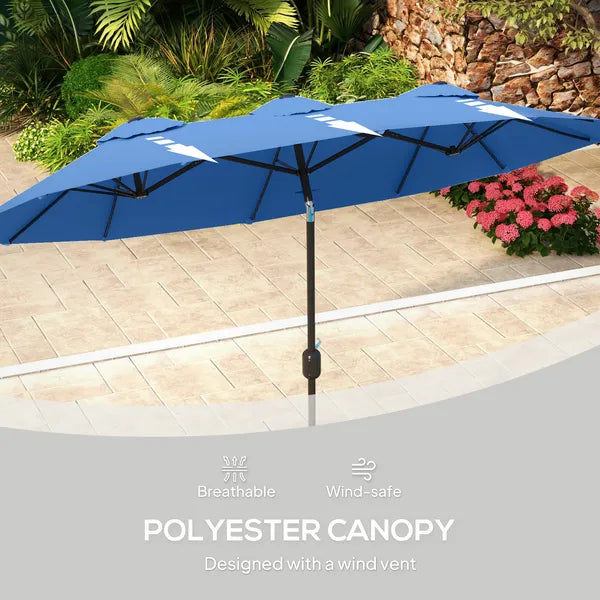 Outsunny Double-sided Patio Umbrella, 9.5 ft Outdoor Umbrella with Push Button Tilt and Crank, 3 Air Vents and 12 Ribs, Navy Blue - product image 7