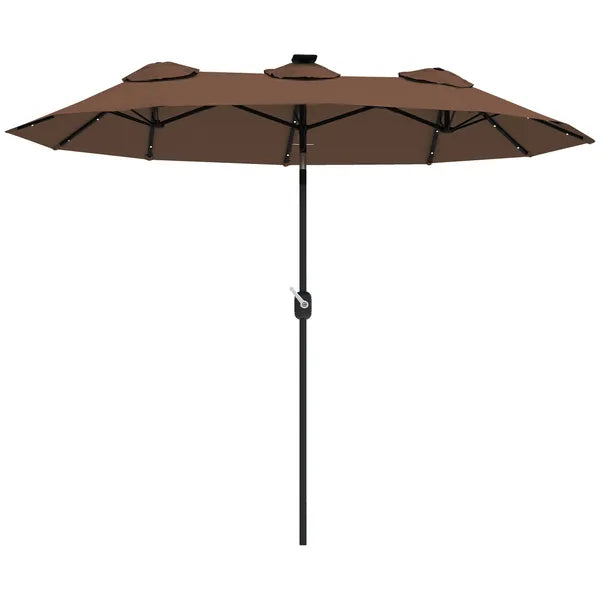 Outsunny Double-sided Patio Umbrella, 9.7 ft. Outdoor Umbrella with 45-Degree Tilt and Crank, LED Solar Light and 12 Ribs, Coffee - product image 11