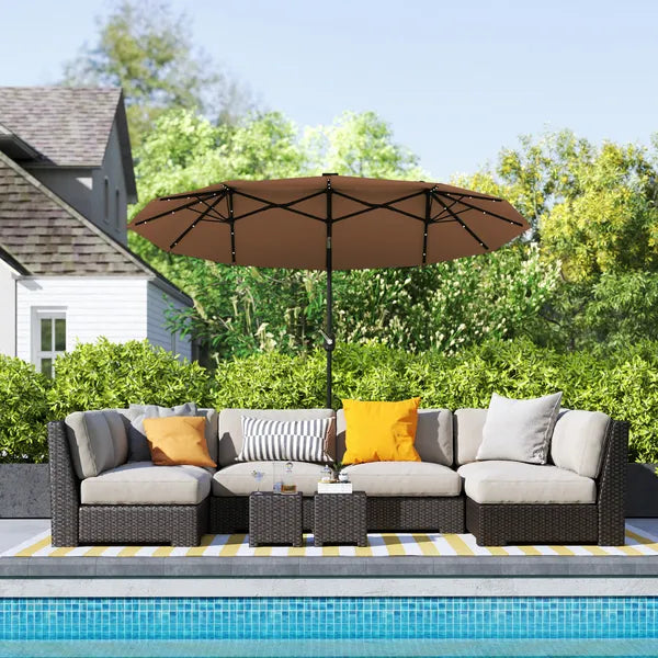 Outsunny Double-sided Patio Umbrella, 9.7 ft. Outdoor Umbrella with 45-Degree Tilt and Crank, LED Solar Light and 12 Ribs, Coffee - product image 10