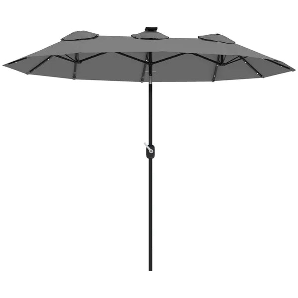 Outsunny Double-sided Patio Umbrella, 9.7' Outdoor Umbrella with Tilt and Crank, LED Solar Light and 12 Ribs, Gray - product image 11