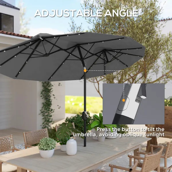 Outsunny Double-sided Patio Umbrella, 9.7' Outdoor Umbrella with Tilt and Crank, LED Solar Light and 12 Ribs, Gray - product image 4