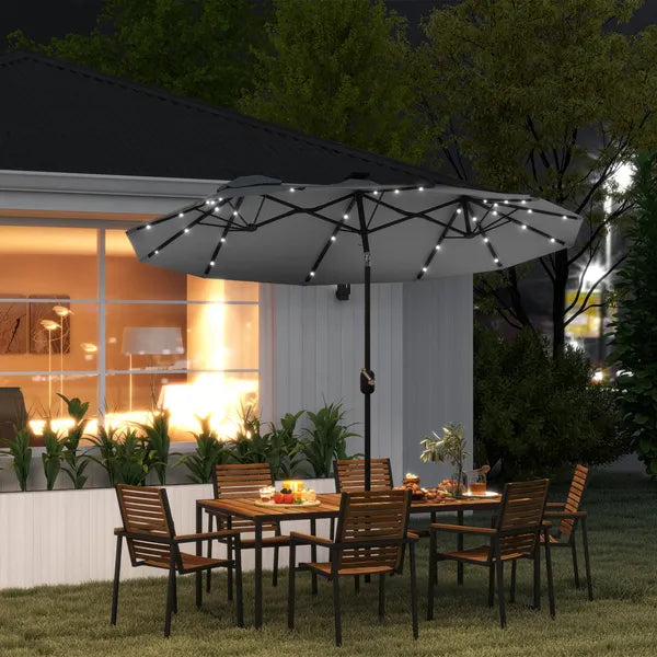 Outsunny Double-sided Patio Umbrella, 9.7' Outdoor Umbrella with Tilt and Crank, LED Solar Light and 12 Ribs, Gray - product image 2