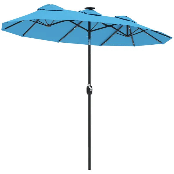 Outsunny Double-sided Patio Umbrella, 9.7 ft Outdoor Umbrella with Tilt and Crank, LED Solar Light and 12 Ribs, Light Blue - product image 1