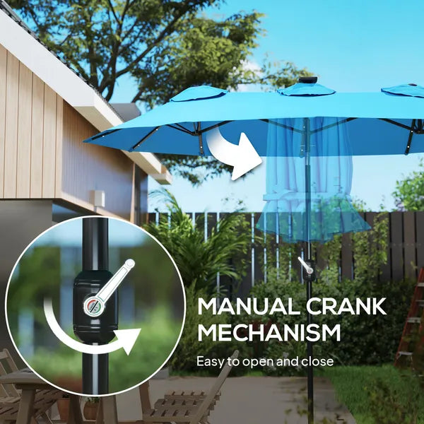 Outsunny Double-sided Patio Umbrella, 9.7 ft Outdoor Umbrella with Tilt and Crank, LED Solar Light and 12 Ribs, Light Blue - product image 6