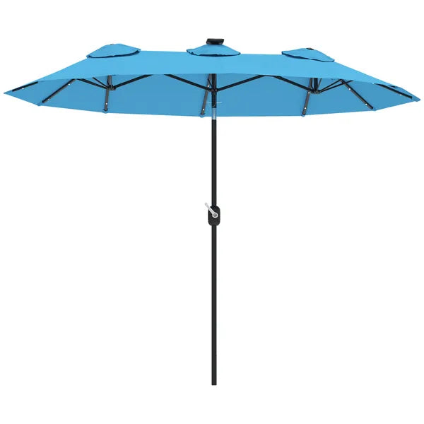 Outsunny Double-sided Patio Umbrella, 9.7 ft Outdoor Umbrella with Tilt and Crank, LED Solar Light and 12 Ribs, Light Blue - product image 11