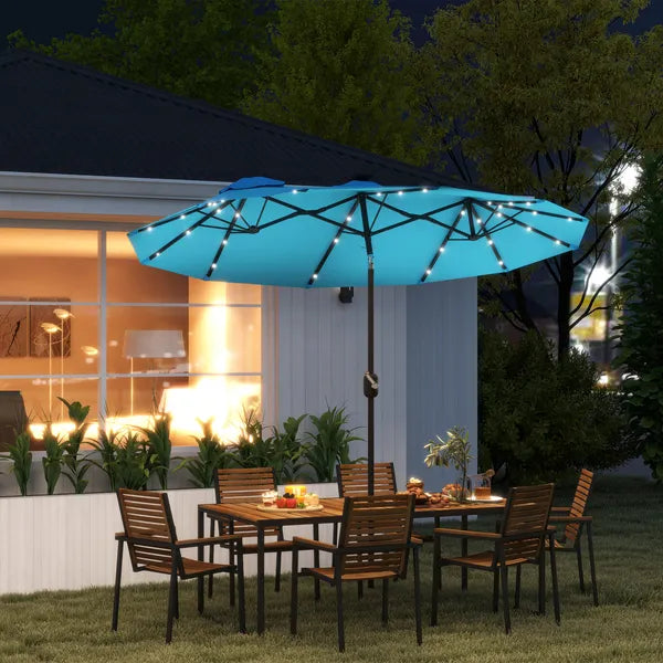 Outsunny Double-sided Patio Umbrella, 9.7 ft Outdoor Umbrella with Tilt and Crank, LED Solar Light and 12 Ribs, Light Blue - product image 2