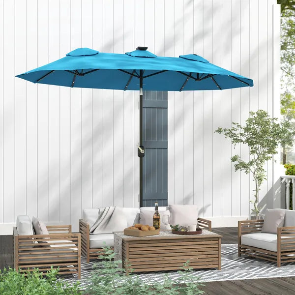 Outsunny Double-sided Patio Umbrella, 9.7 ft Outdoor Umbrella with Tilt and Crank, LED Solar Light and 12 Ribs, Light Blue - product image 9