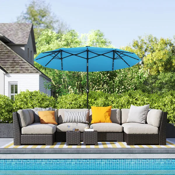 Outsunny Double-sided Patio Umbrella, 9.7 ft Outdoor Umbrella with Tilt and Crank, LED Solar Light and 12 Ribs, Light Blue - product image 10