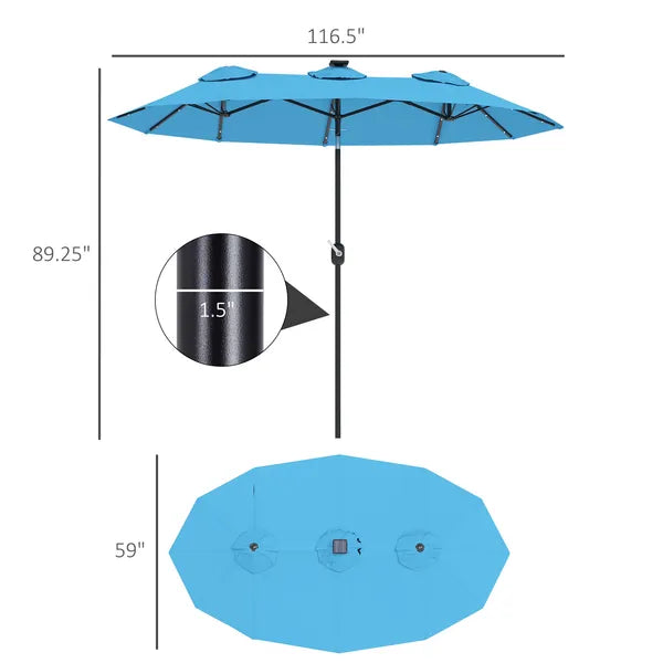 Outsunny Double-sided Patio Umbrella, 9.7 ft Outdoor Umbrella with Tilt and Crank, LED Solar Light and 12 Ribs, Light Blue - product image 3