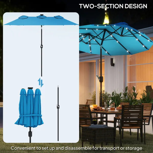 Outsunny Double-sided Patio Umbrella, 9.7 ft Outdoor Umbrella with Tilt and Crank, LED Solar Light and 12 Ribs, Light Blue - product image 8