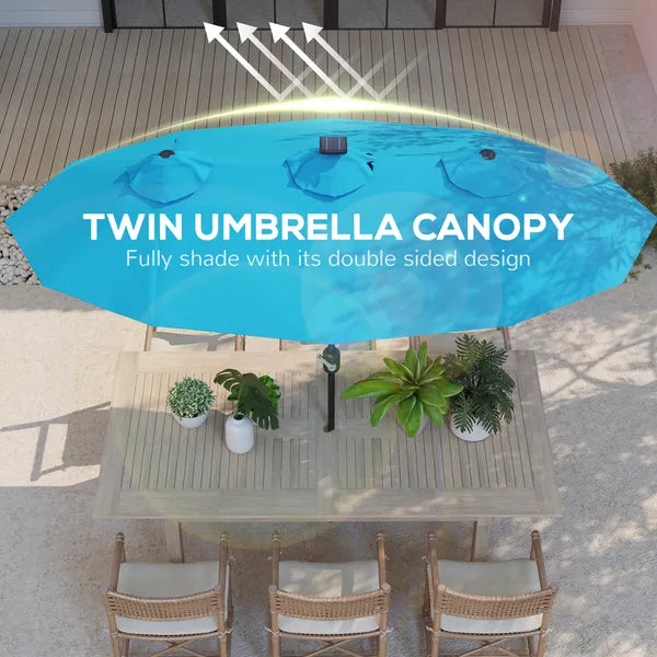 Outsunny Double-sided Patio Umbrella, 9.7 ft Outdoor Umbrella with Tilt and Crank, LED Solar Light and 12 Ribs, Light Blue - product image 5