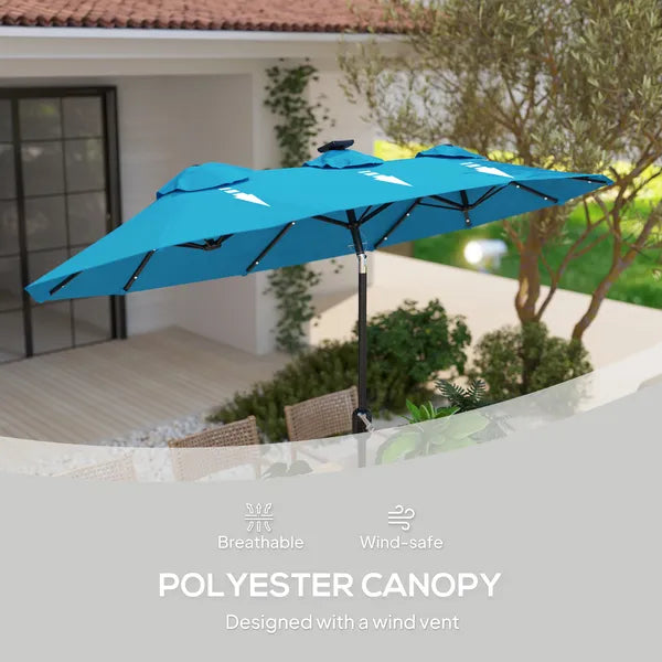 Outsunny Double-sided Patio Umbrella, 9.7 ft Outdoor Umbrella with Tilt and Crank, LED Solar Light and 12 Ribs, Light Blue - product image 7