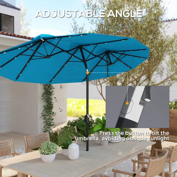 Outsunny Double-sided Patio Umbrella, 9.7 ft Outdoor Umbrella with Tilt and Crank, LED Solar Light and 12 Ribs, Light Blue - product image 4