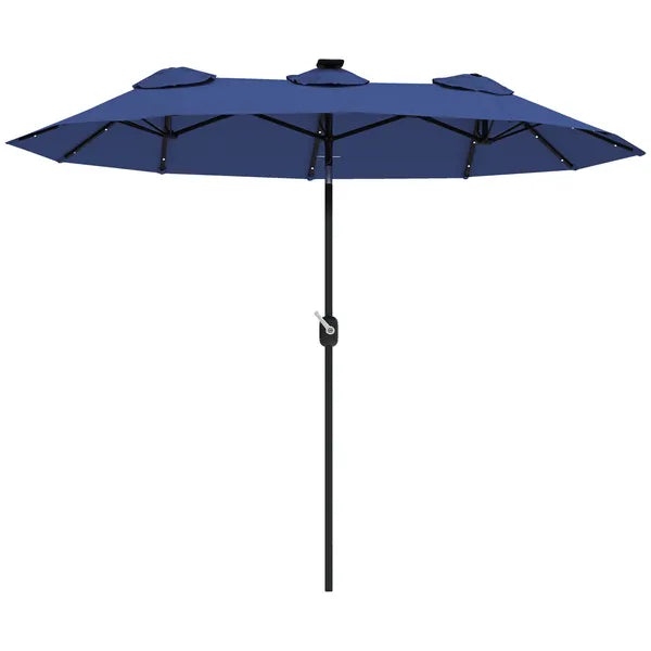Outsunny Double-sided Patio Umbrella, 9.7 ft Outdoor Umbrella with Tilt and Crank, LED Solar Light and 12 Ribs, Navy Blue - product image 11