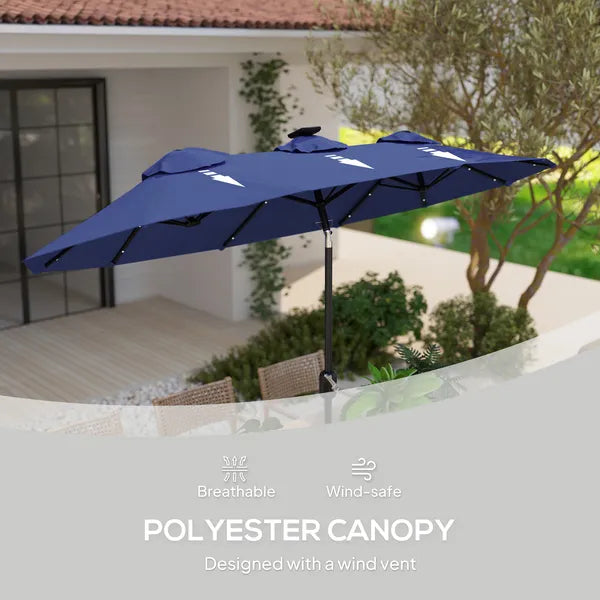 Outsunny Double-sided Patio Umbrella, 9.7 ft Outdoor Umbrella with Tilt and Crank, LED Solar Light and 12 Ribs, Navy Blue - product image 7