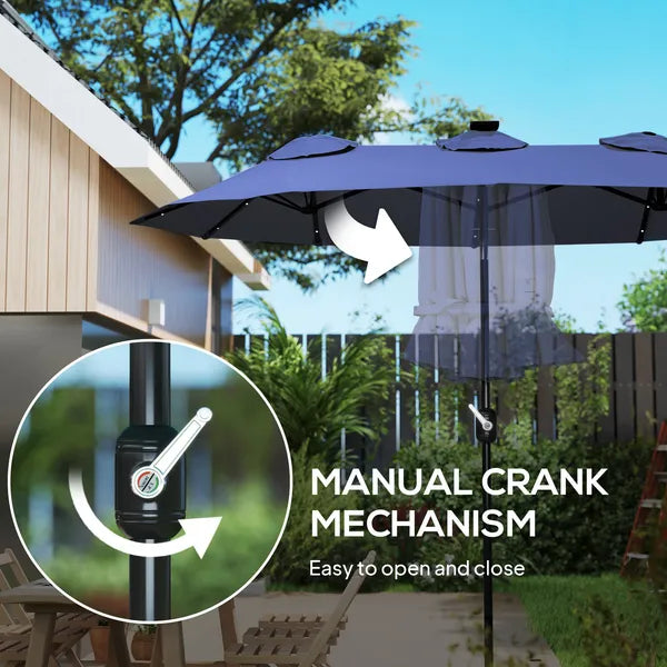 Outsunny Double-sided Patio Umbrella, 9.7 ft Outdoor Umbrella with Tilt and Crank, LED Solar Light and 12 Ribs, Navy Blue - product image 6