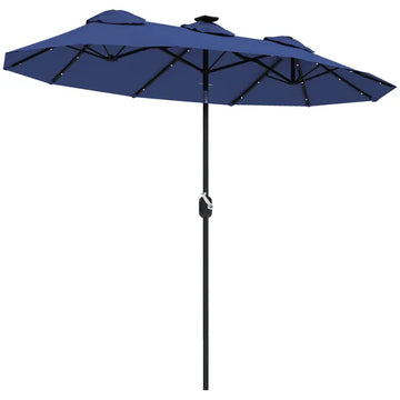 Outsunny Double-sided Patio Umbrella, 9.7 ft Outdoor Umbrella with Tilt and Crank, LED Solar Light and 12 Ribs, Navy Blue - product image 1