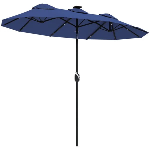 Outsunny Double-sided Patio Umbrella, 9.7 ft Outdoor Umbrella with Tilt and Crank, LED Solar Light and 12 Ribs, Navy Blue - product image 1