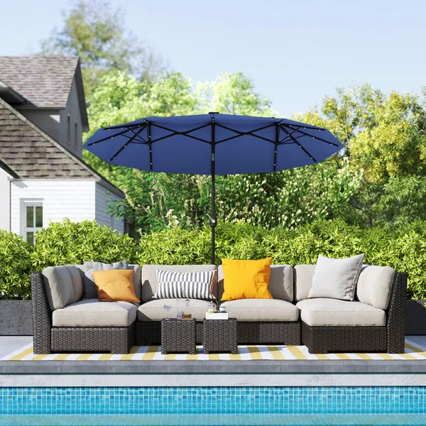 Outsunny Double-sided Patio Umbrella, 9.7 ft Outdoor Umbrella with Tilt and Crank, LED Solar Light and 12 Ribs, Navy Blue - product image 10
