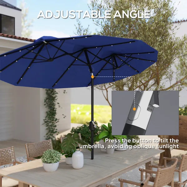 Outsunny Double-sided Patio Umbrella, 9.7 ft Outdoor Umbrella with Tilt and Crank, LED Solar Light and 12 Ribs, Navy Blue - product image 4