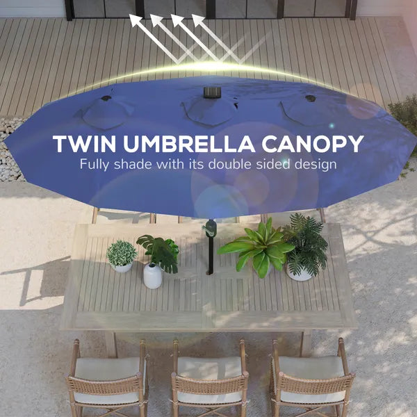 Outsunny Double-sided Patio Umbrella, 9.7 ft Outdoor Umbrella with Tilt and Crank, LED Solar Light and 12 Ribs, Navy Blue - product image 5