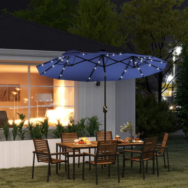 Outsunny Double-sided Patio Umbrella, 9.7 ft Outdoor Umbrella with Tilt and Crank, LED Solar Light and 12 Ribs, Navy Blue - product image 2