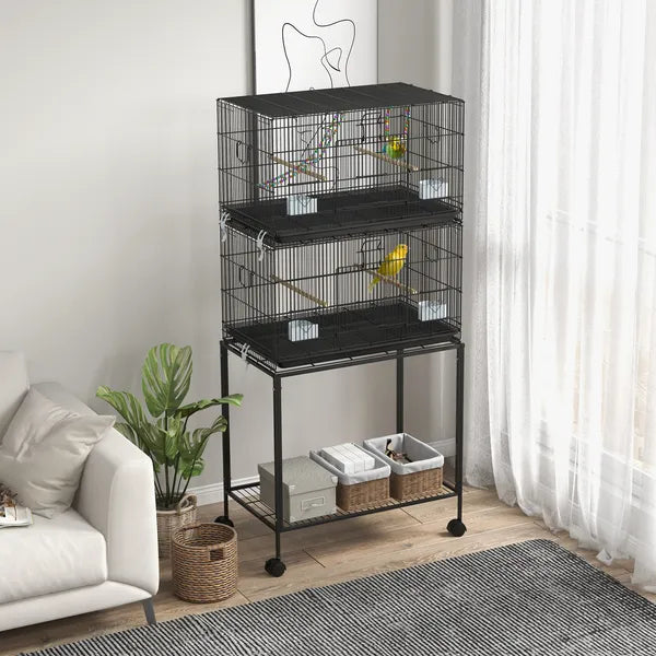 PawHut Double Stackable Bird Cage on Wheels with Stand, for Canaries - product image 2