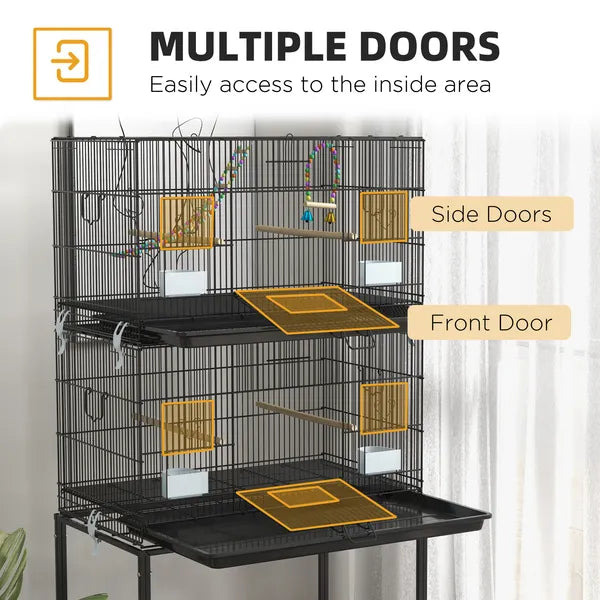 PawHut Double Stackable Bird Cage on Wheels with Stand, for Canaries - product image 5