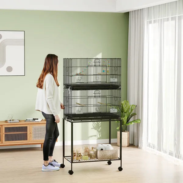 PawHut Double Stackable Bird Cage on Wheels with Stand, for Canaries - product image 9