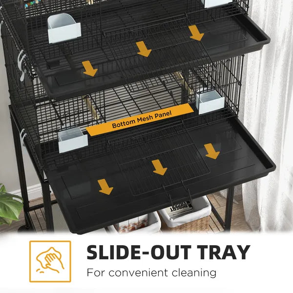 PawHut Double Stackable Bird Cage on Wheels with Stand, for Canaries - product image 4