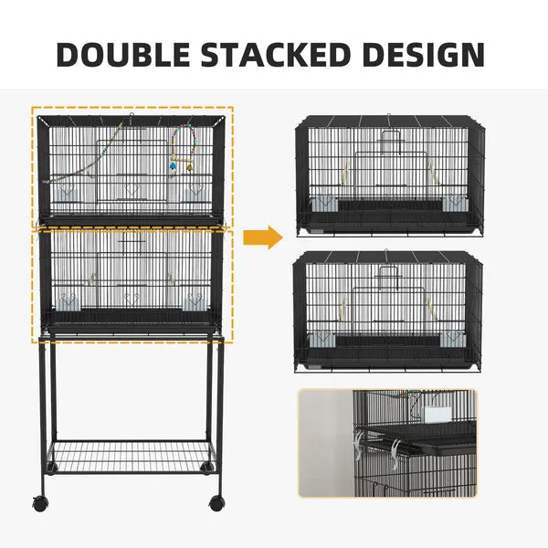 PawHut Double Stackable Bird Cage on Wheels with Stand, for Canaries - product image 7