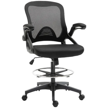 Drafting Chair, Tall Office Chair with Lumbar Support, Flip-Up Armrests, Footrest Ring and Adjustable Seat Height, Black - product image 1