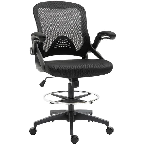 Drafting Chair, Tall Office Chair with Lumbar Support, Flip-Up Armrests, Footrest Ring and Adjustable Seat Height, Black - product image 1