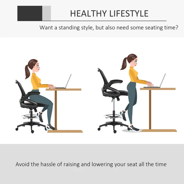 Drafting Chair, Tall Office Chair with Lumbar Support, Flip-Up Armrests, Footrest Ring and Adjustable Seat Height, Black - product image 5