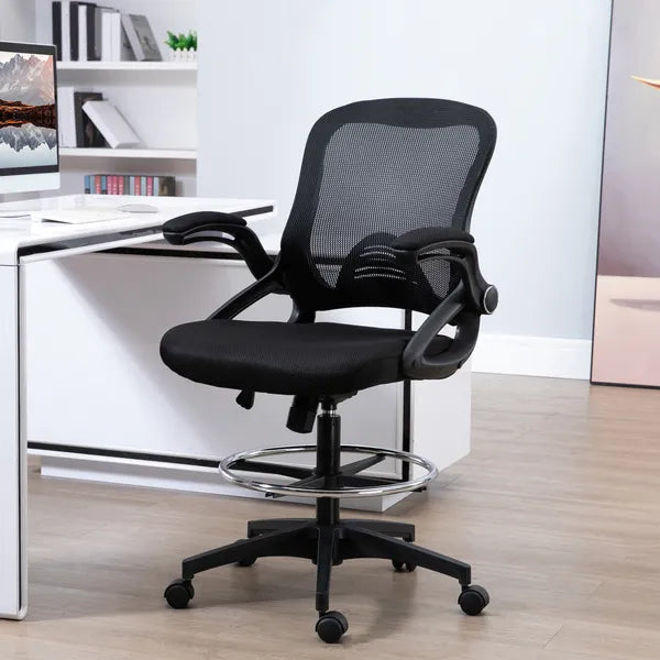 Drafting Chair, Tall Office Chair with Lumbar Support, Flip-Up Armrests, Footrest Ring and Adjustable Seat Height, Black - product image 12