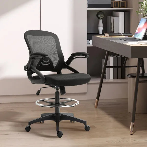 Drafting Chair, Tall Office Chair with Lumbar Support, Flip-Up Armrests, Footrest Ring and Adjustable Seat Height, Black - product image 11